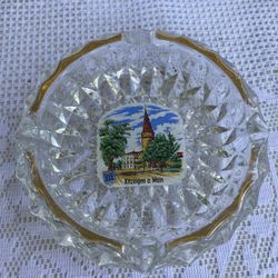 Collectible Vintage Kitzingen a. Main Germany Cut Glass Ashtray, Gilded Rim, Heavy HTF Rare!