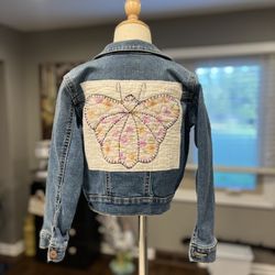 Child Size 5 Denim Embellished Vintage Butterfly 
