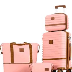 🧳 Brand New 4-Piece Pink Luggage Set – Spinner Suitcase, Weekender, Makeup Bag & Tote
