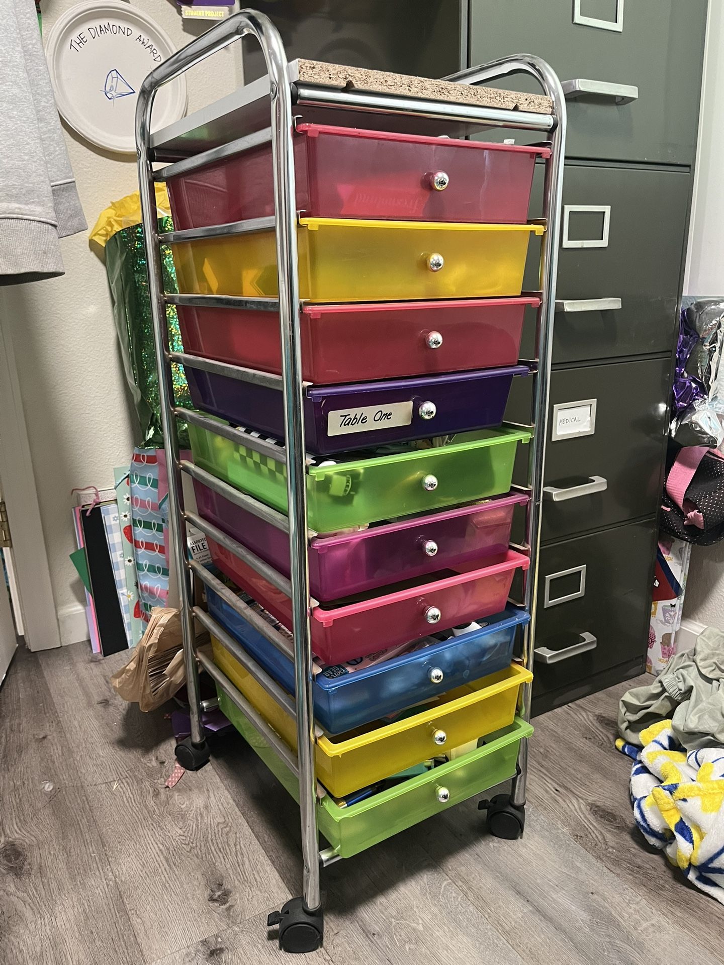 Multicolor 10 Drawer Utility Cart For Office, School Supplies