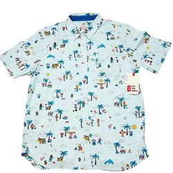 Vans Party Train Beach Button Up Shirt Men Large Palm Trees Summer Tee New 