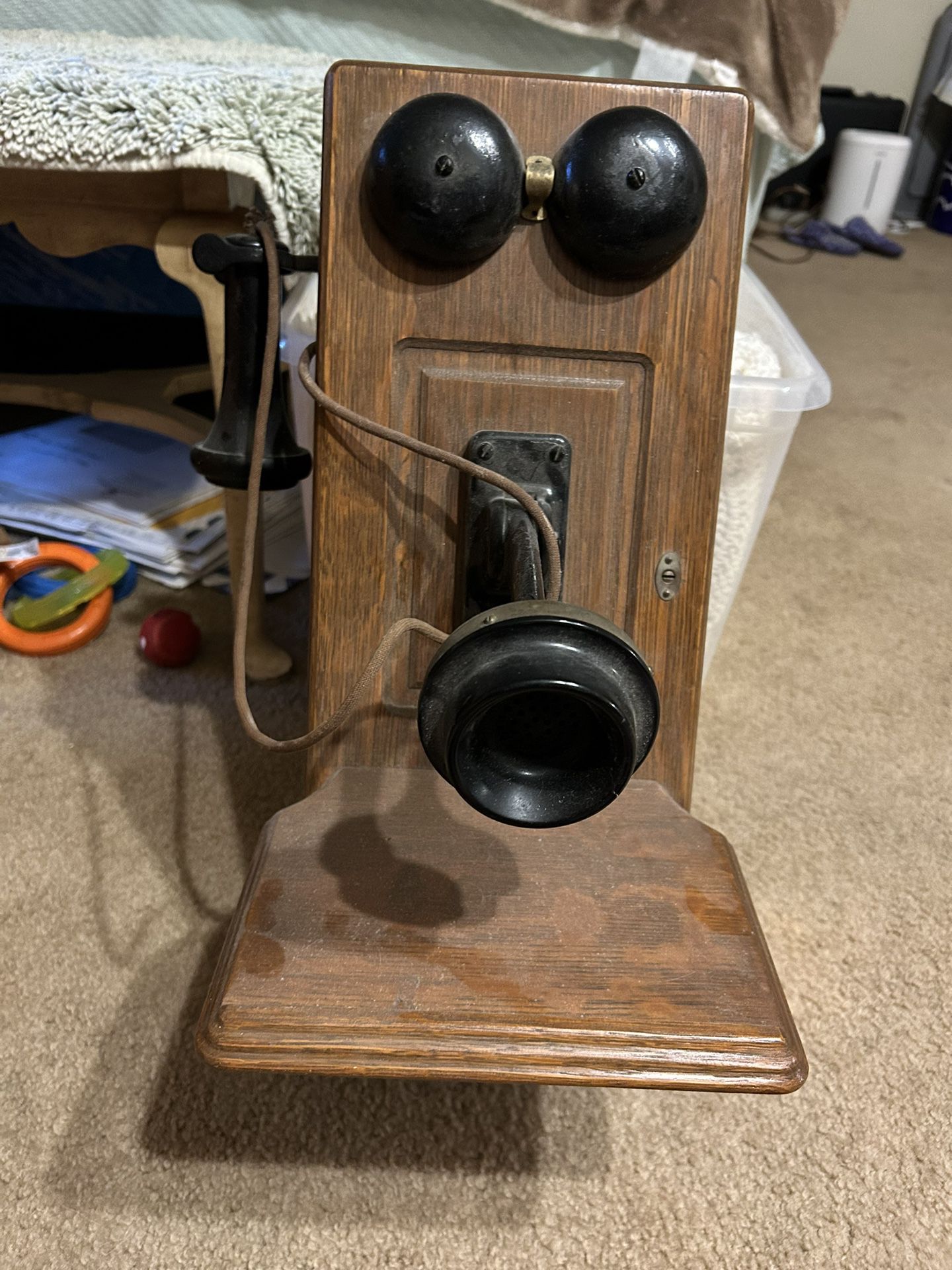 Antique Wall Phone Western Electric Candlestick Hand Crank in Wood BOX 1900s