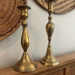 2 Brass Tall Candlestick Holders 