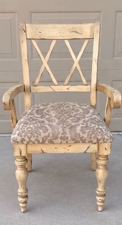 Set of 4 Distressed Farmhouse Wood Dining Chairs – Upholstered Seats