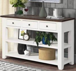 Newly Assembled Wood Console Table 44 “ with Storage 3 Drawers & 2 Shelves Entryway Table