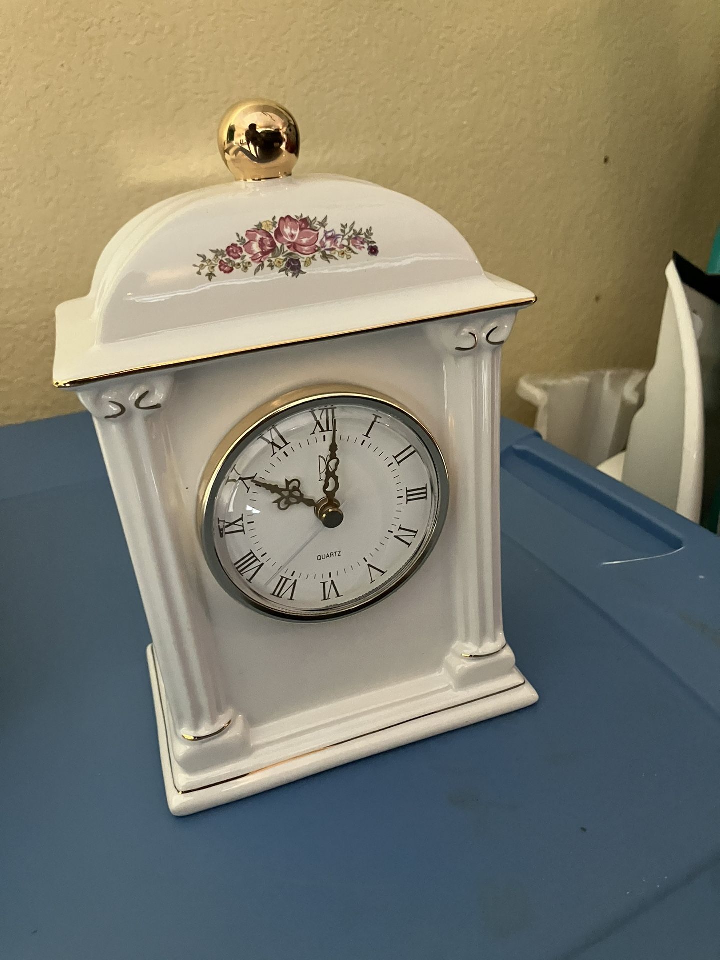 Vintage Porcelain Mantel Clock with Floral Design