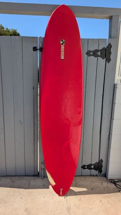 Anderson Red Surfboard with Fins