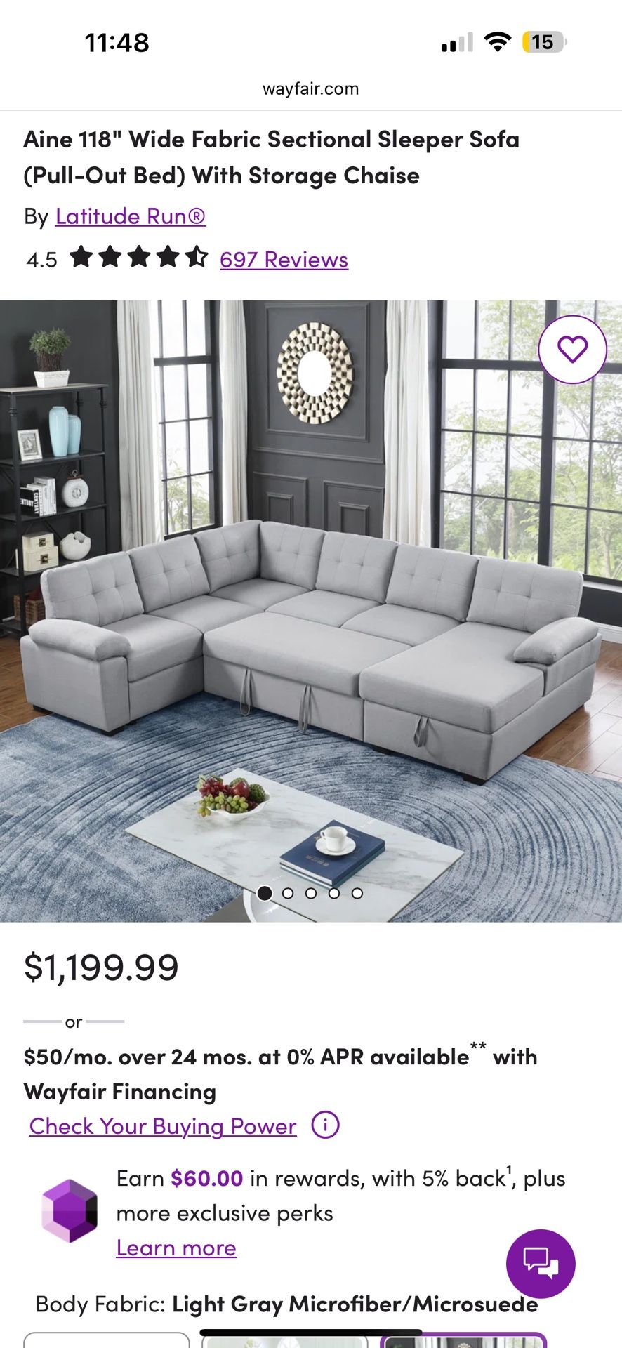 Sleeper sofa with pull out bed and storage