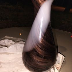 Hand Blown Cobalt Blue Vase With Swirl and Copper Specks 13" vintage