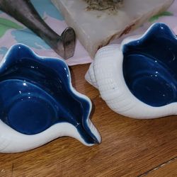 Pair Of  Ceramic Shells Votive Candle Holders