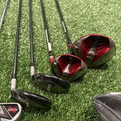 Nike Driver And 3 Wood; Callaway Razr Hybrid And Irons; Ping Putter; Cleveland Wedges
