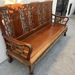 Antique Asian Carved Rosewood Settee / Vintage Chinese Carved Rosewood Long Bench Sofa / Asian Bench / Mid 20th Century Chinese Carved Long B
