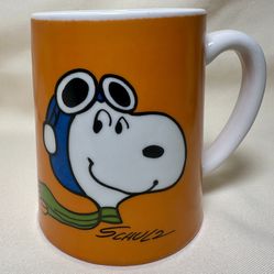 Vintage 1971 Snoopy Flying Ace Mug - Rare Orange