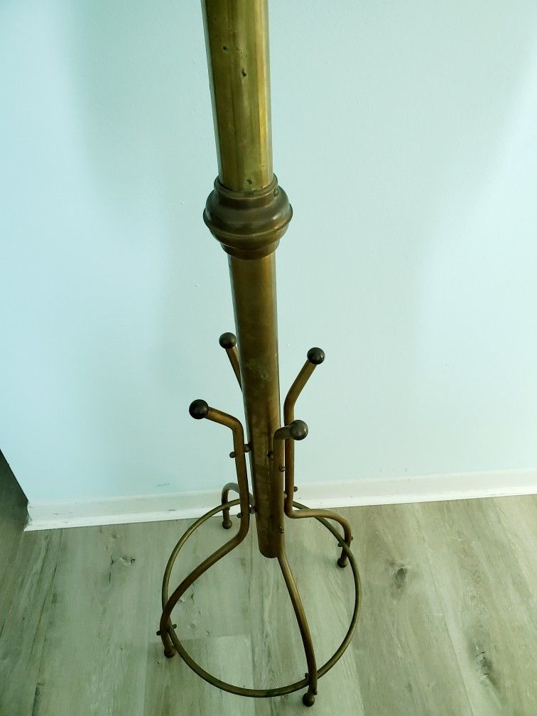 Mid-century RARE 73" Tall Brass Garment Coat Rack / Hat Tree Stand