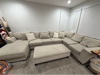 Living Spaces Delano Custom Couch w/queen pull out bed and ottoman w/storage