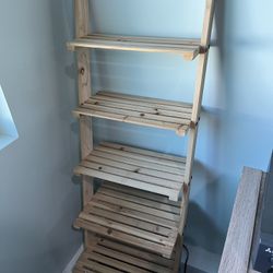 Oak 5-Tier Leaning Ladder Shelf 