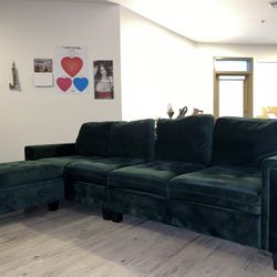 Green Velvet Couch w Storage Ottoman