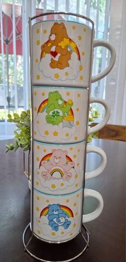 Care Bears 4-Piece Stacking Mug Set with Wire Storage Rack Ceramic Mugs