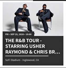 The R&B tour usher and Chris Brown. 2 tickets Section 519 - Row 22.