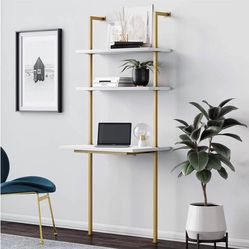 Gold And White Desk With Shelves 