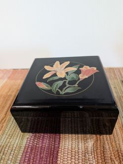 Vintage Japanese Black Lacquer Musical Jewelry Box - Plays Lara's Theme Works Perfectly
