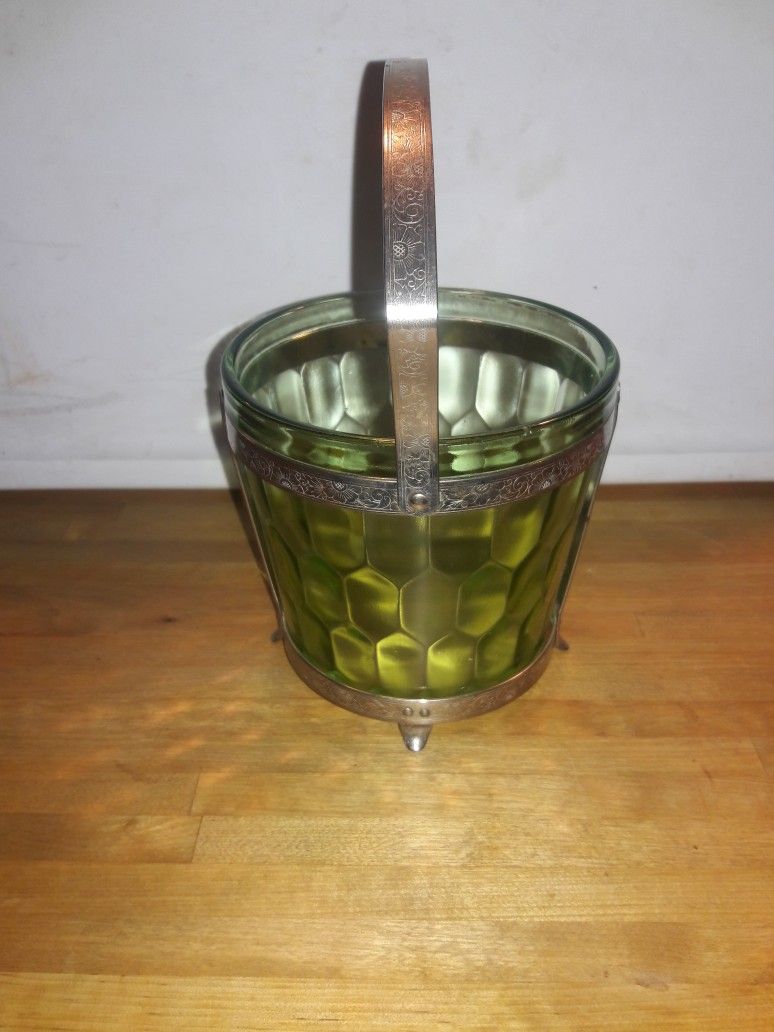 Green Depression Glass Ice Bucket