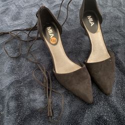 Mia Black Suede Heels With Ankle Ties