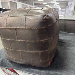 LumiSource Cobbler Industrial Pouf Leather Ottoman