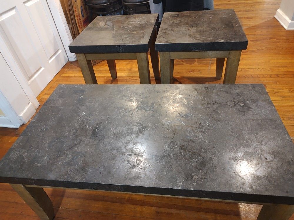 Steve Silver Company Gray Granite Top Table 48" x 26" 2 End Tables.22"x24"
