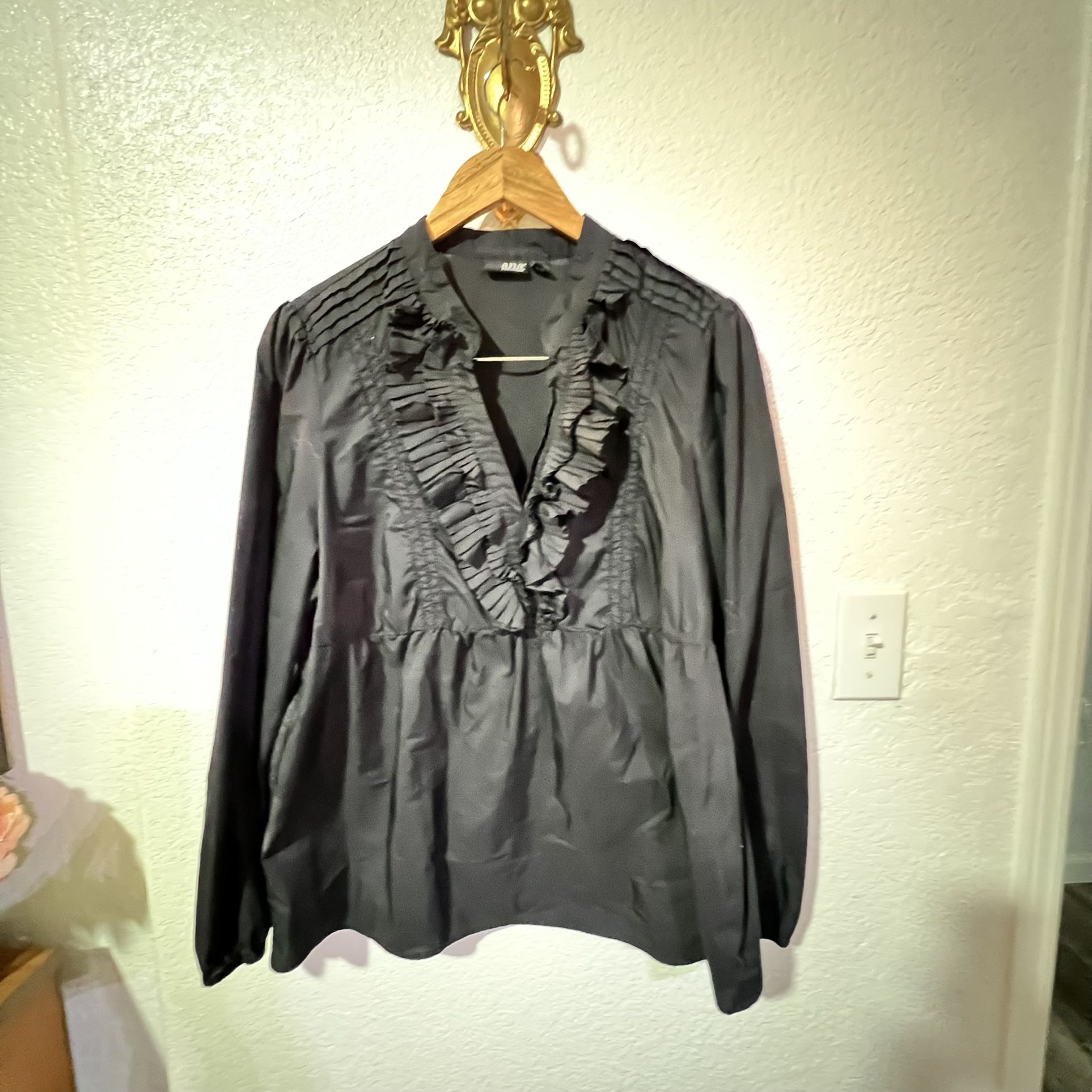 Ana Long Sleeve Black Dressy Blouse Top Sz XL