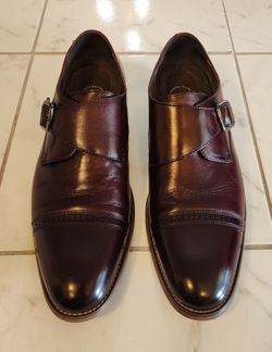 Stacy Adams Desmond cap toe monk strap shoes in a rich burgundy leather.