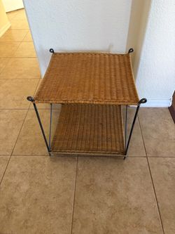 Wicker and Metal Two-Tier Side Table