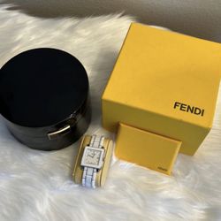 Fendi White Ceramic Stainless Steel Quadro Women's Wristwatch