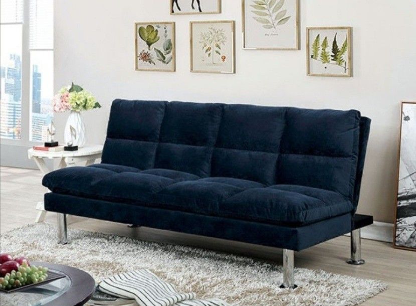 Brand New Navy Futon Sofa Converts Into Bed