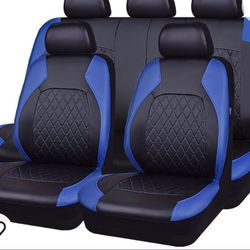 Universal Deluxe Pu Luxury Vinyl Faux Leather Car Seat Covers Full Set, Airbag Compatible, Breathable, Fit for Cars, Trucks, SUV (Black and Blue)