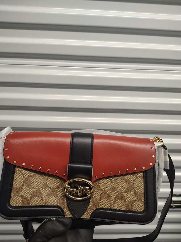 Coach Georgie Shoulder Bag In Colorblock Signature Canvas With Rivets 5605