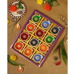 Handmade Terracotta Diya Set — 12 Pcs Multicolor Clay Lamps for Diwali Decor
