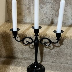 Candelabra, 10.4 Inch Tall Black 3 arms  Candle Holder Gothic w/ 3 Candles