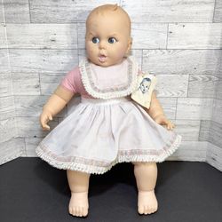 Vintage Gerber 17" Baby Doll 1979  Red Gingham Eyelet Skirt Bib Moving Eyes WTags