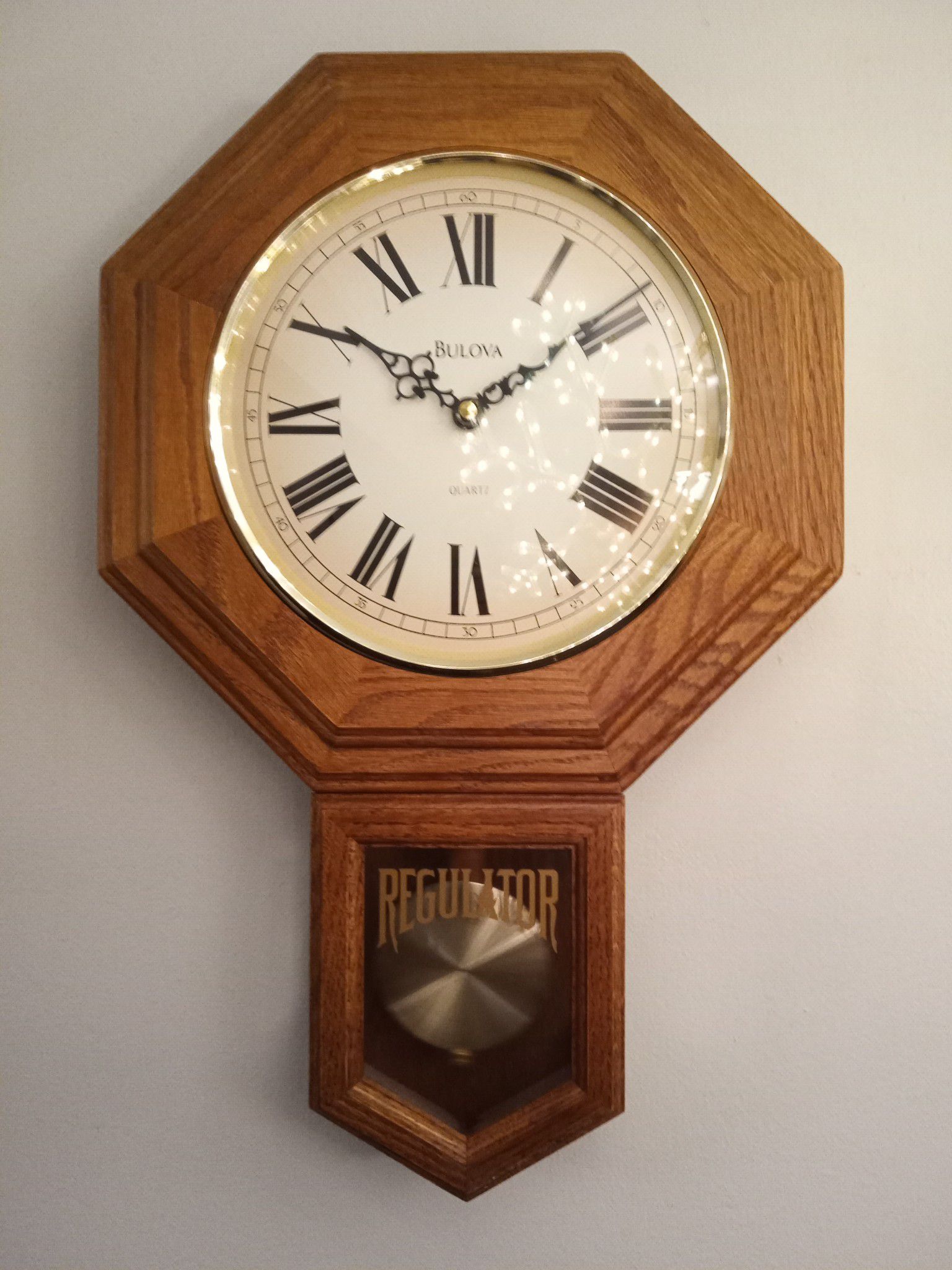 Antique Bulova Regulator Pendulum Wall Clock Wood Grandfather