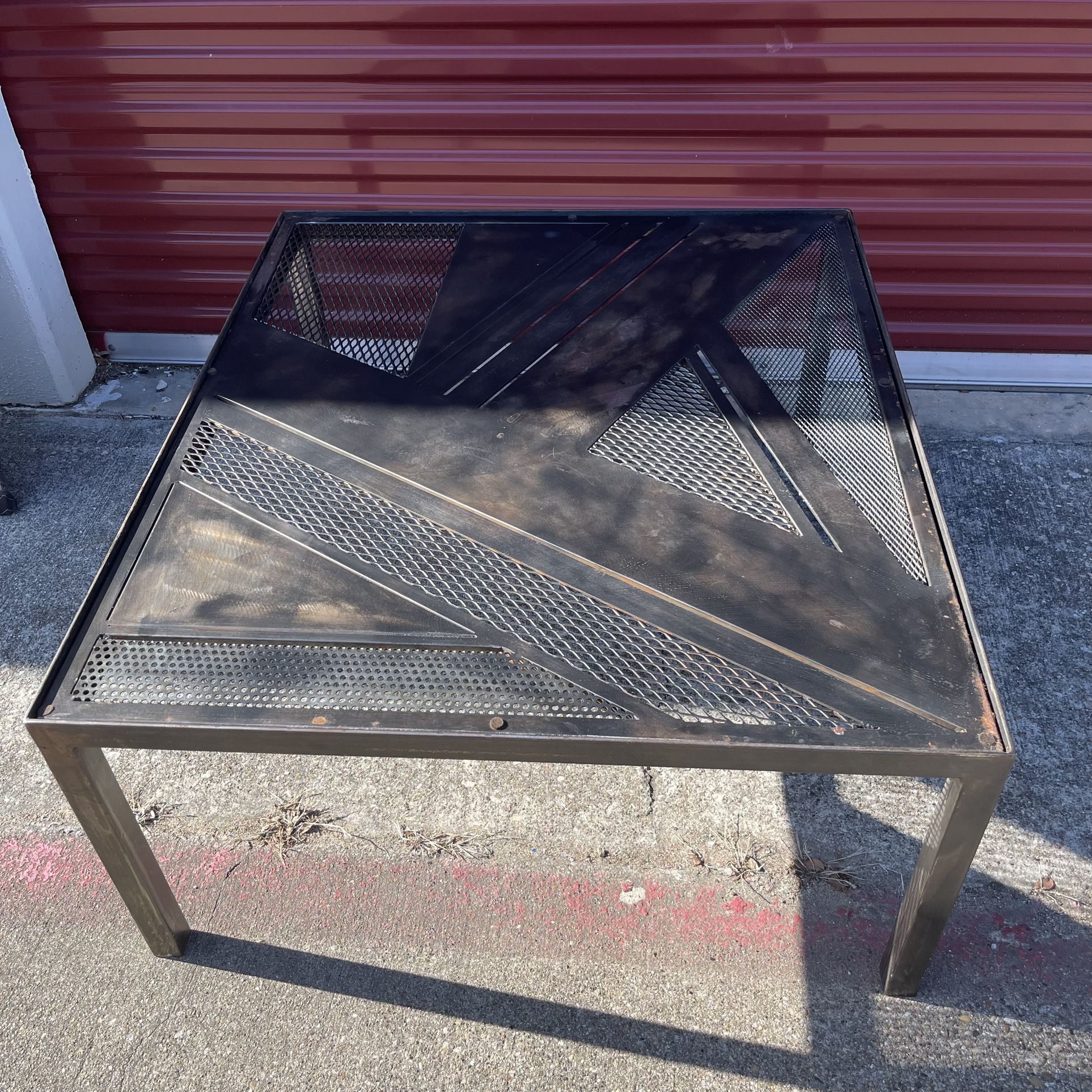 VINTAGE INDUSTRIAL IRON TABLE WITH GLASS