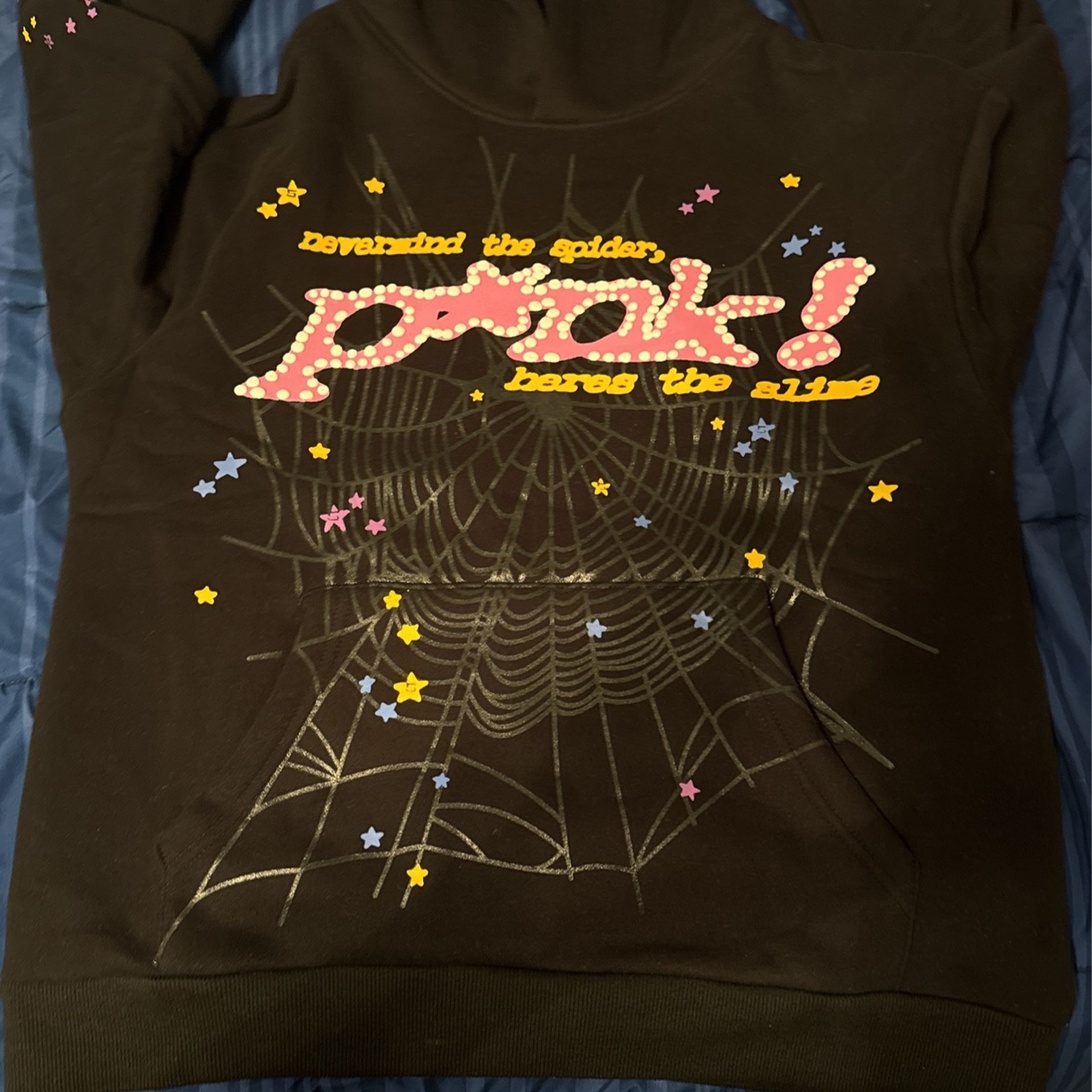 size small black sp5der hoodie
