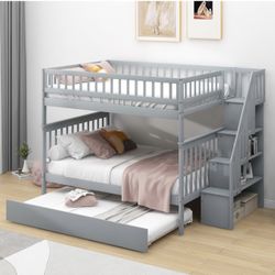 Full Over Full Bunk Beds With Trundle Bed And Storage 