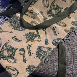 Rare VTG Harrods Adult Teapot/Tea Set  Bib Apron Tan & Green PVC Vinyl (20X29”)