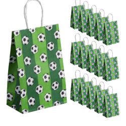 AIEX 16pcs Soccer Party Favor Pack, Football Themed Paper Bags with Handles, Goodie Bags for Kids & Adults Birthday Parties (Dark Green)