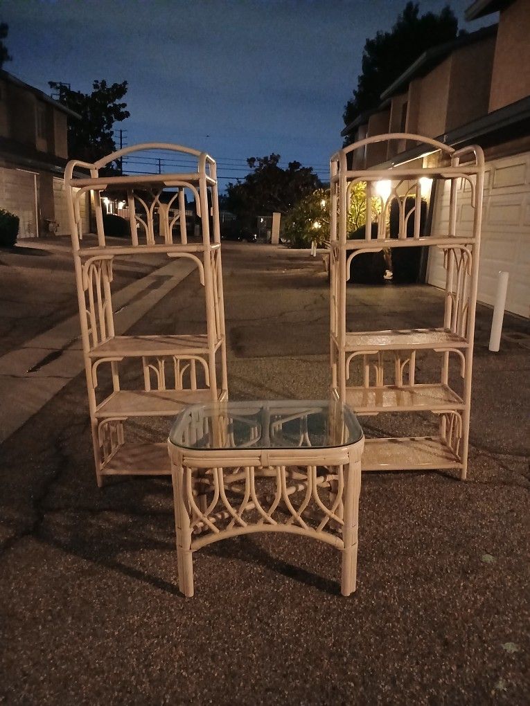 Rattan Book Shelves And Table