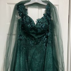 Emerald Green Teen Formal Dress With Shawl