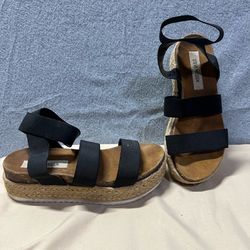 Steve Madden Kimmie Black Elastic Espadrille Platform Wedge Sandals Womens 8
