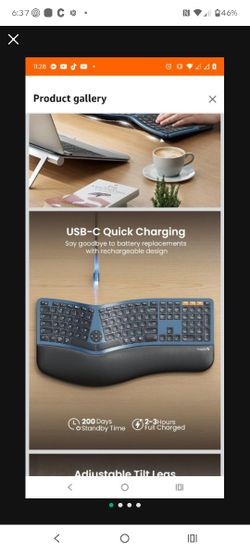 protoarc backlit bluetooth ergonomic keyboard, EKM01 plus full size wireless split keyboard with dual bluetooth and usb, cushion wrist rest, recharge