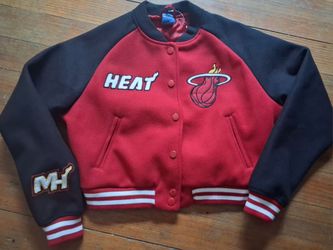 Youth Size Medium Stitched Felt Logos Miami Heat NBA Varsity Jacket